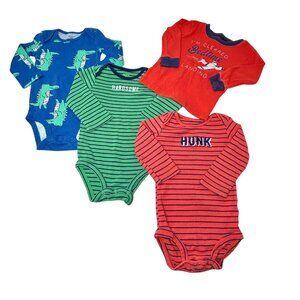 3 Carters Baby Boys Long Sleeve Bodysuits & 1‎ Shirt - Size 9 Month - 1 Freebie